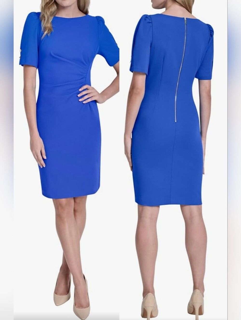 NWT Dkny Cobalt Blue Size 14 Sheath Dress Ruched Detail 3052-